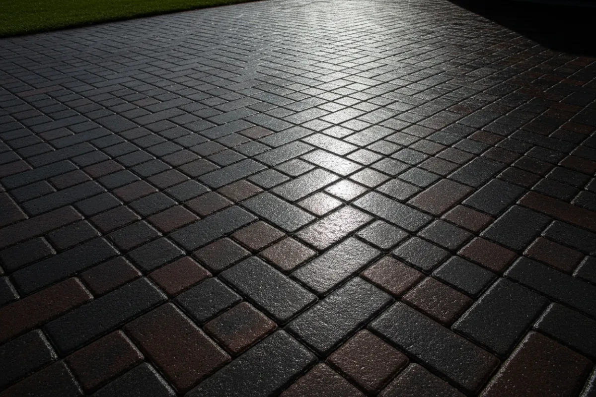 Sealed interlocking paver driveway, no people or faces