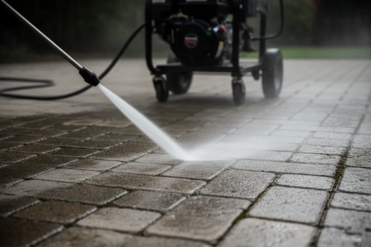 Interlocking paving repair action shot in Sherbrooke