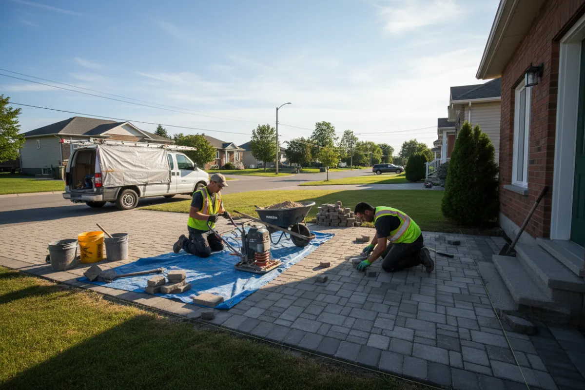Réparation de pavé uni sur une allée résidentielle à Sherbrooke