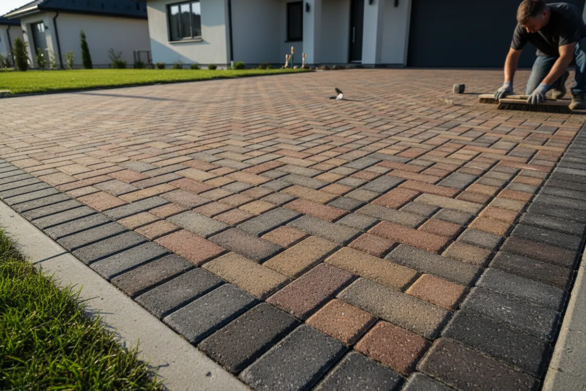 Sealed interlocking paver driveway, no people or faces