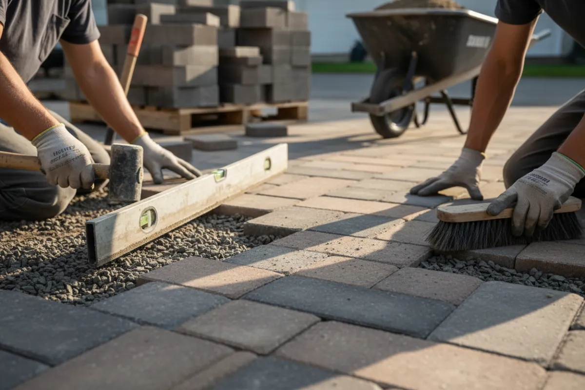 Réparation de pavé uni à Sherbrooke — gros plan des travaux de réparation