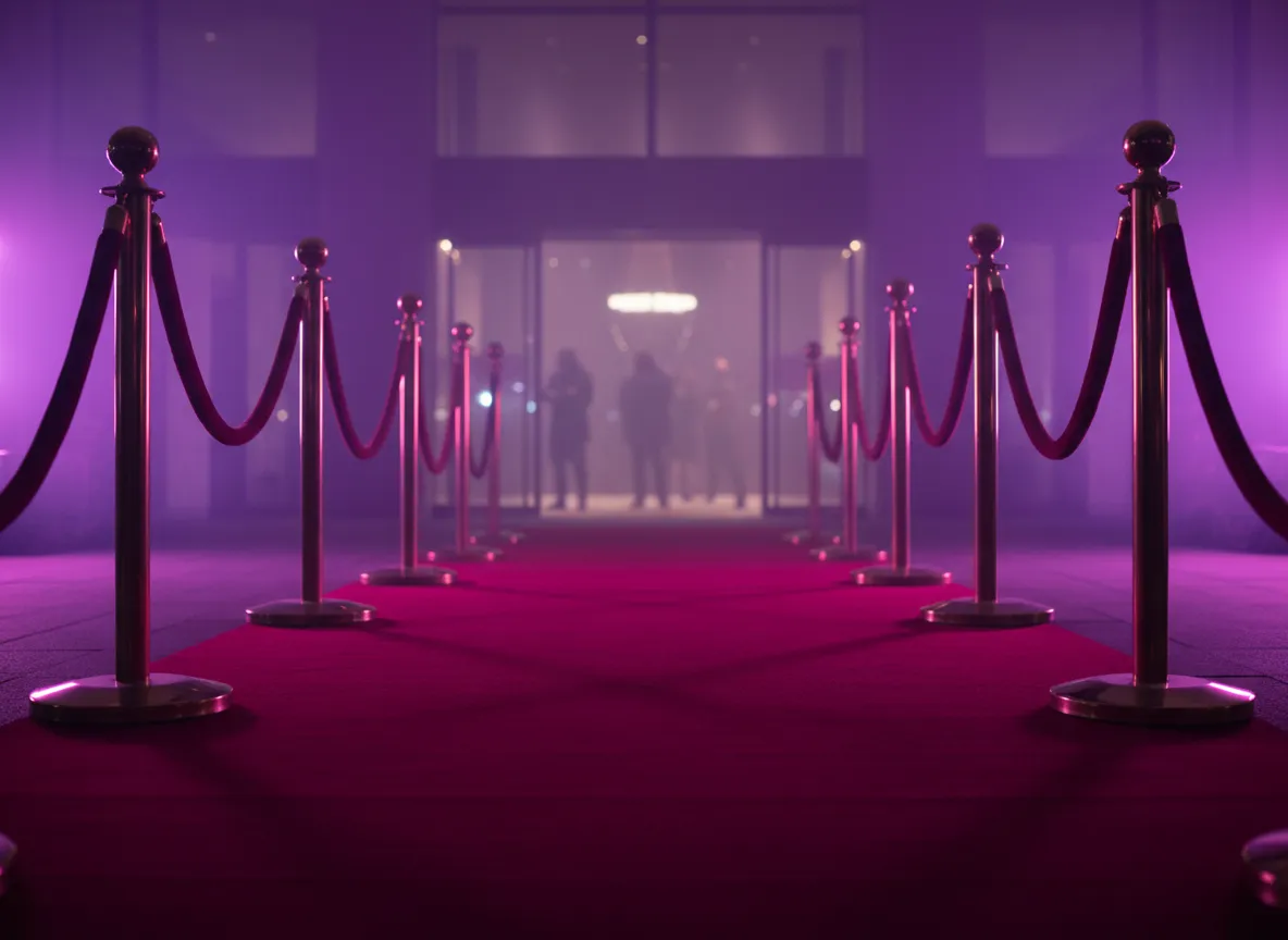Alfombra roja para eventos con postes dorados