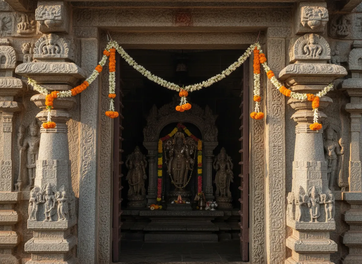 Garland frame mantapa décor in a temple