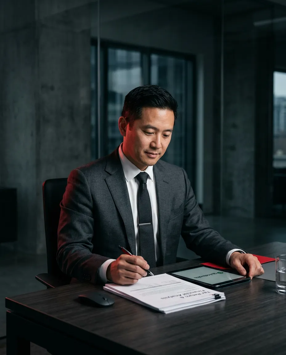 Lead financial advisor and accounting specialist reviewing business tax documentation