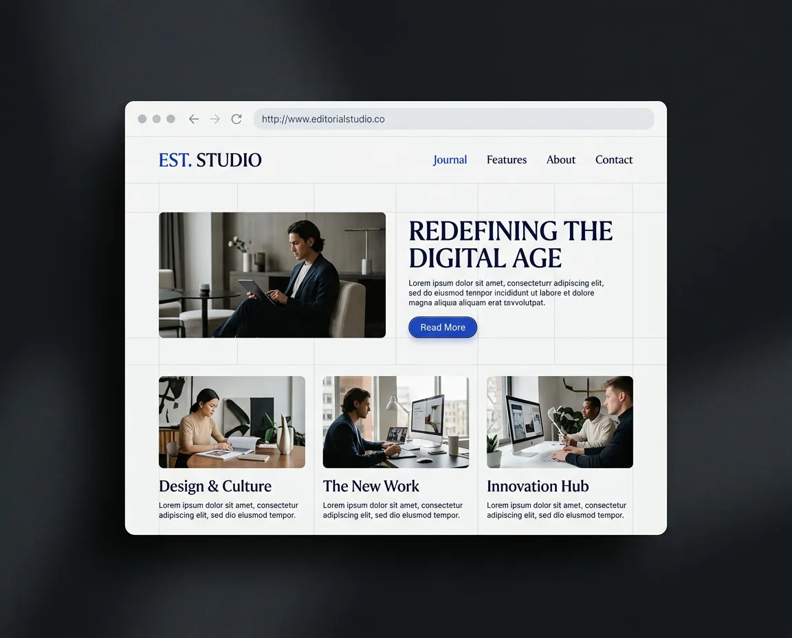 Sophisticated high-converting website interface browser mockup with 8px corner radii and clean shadow depth