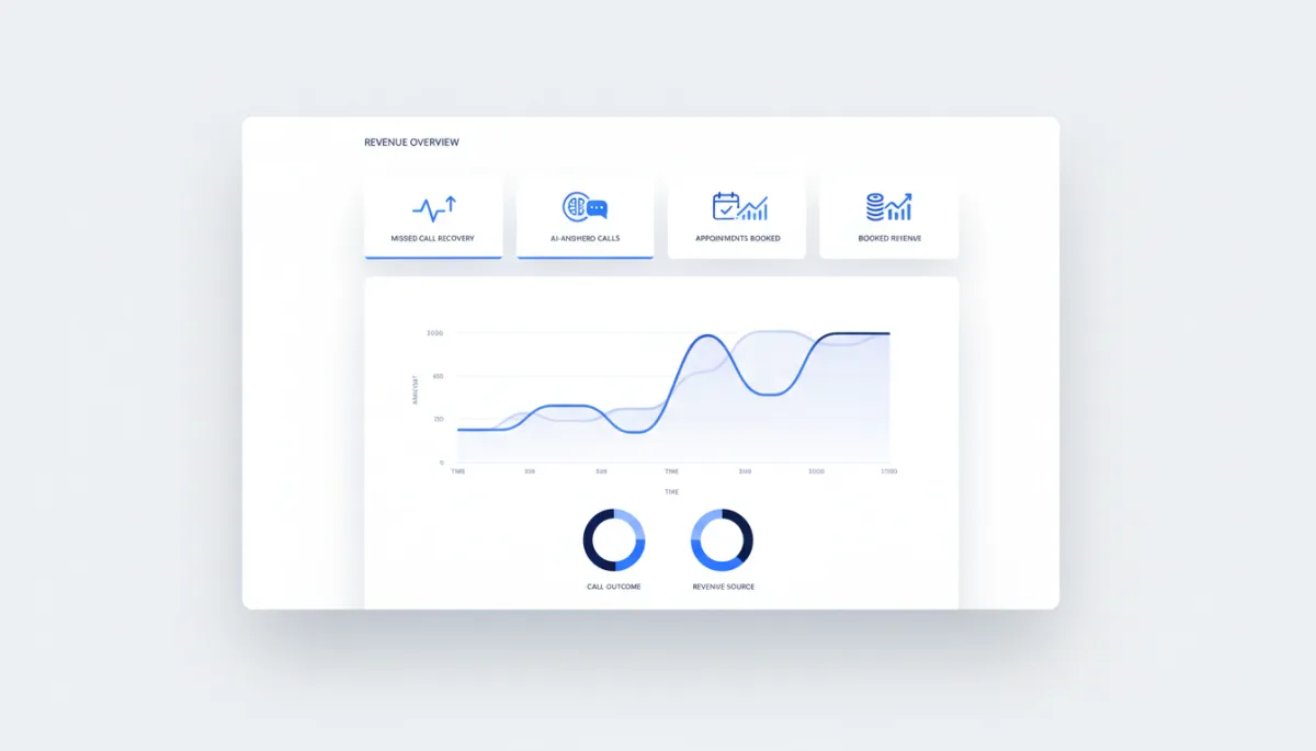 Revenue dashboard showing missed call recovery and AI-booked appointments