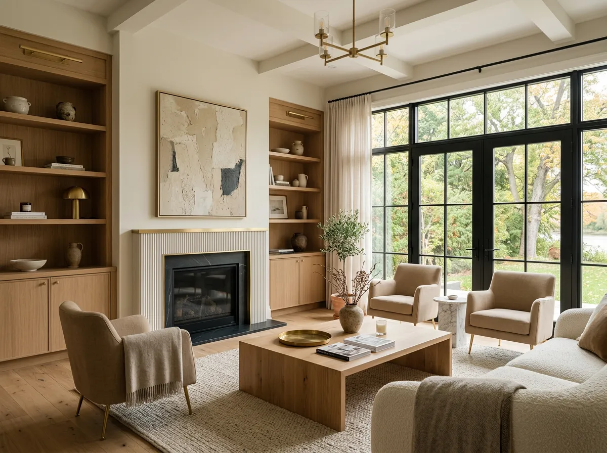 Design intérieur haut de gamme à Île-Bizard (Montréal) — espace de vie rénové, lumière naturelle et finitions premium