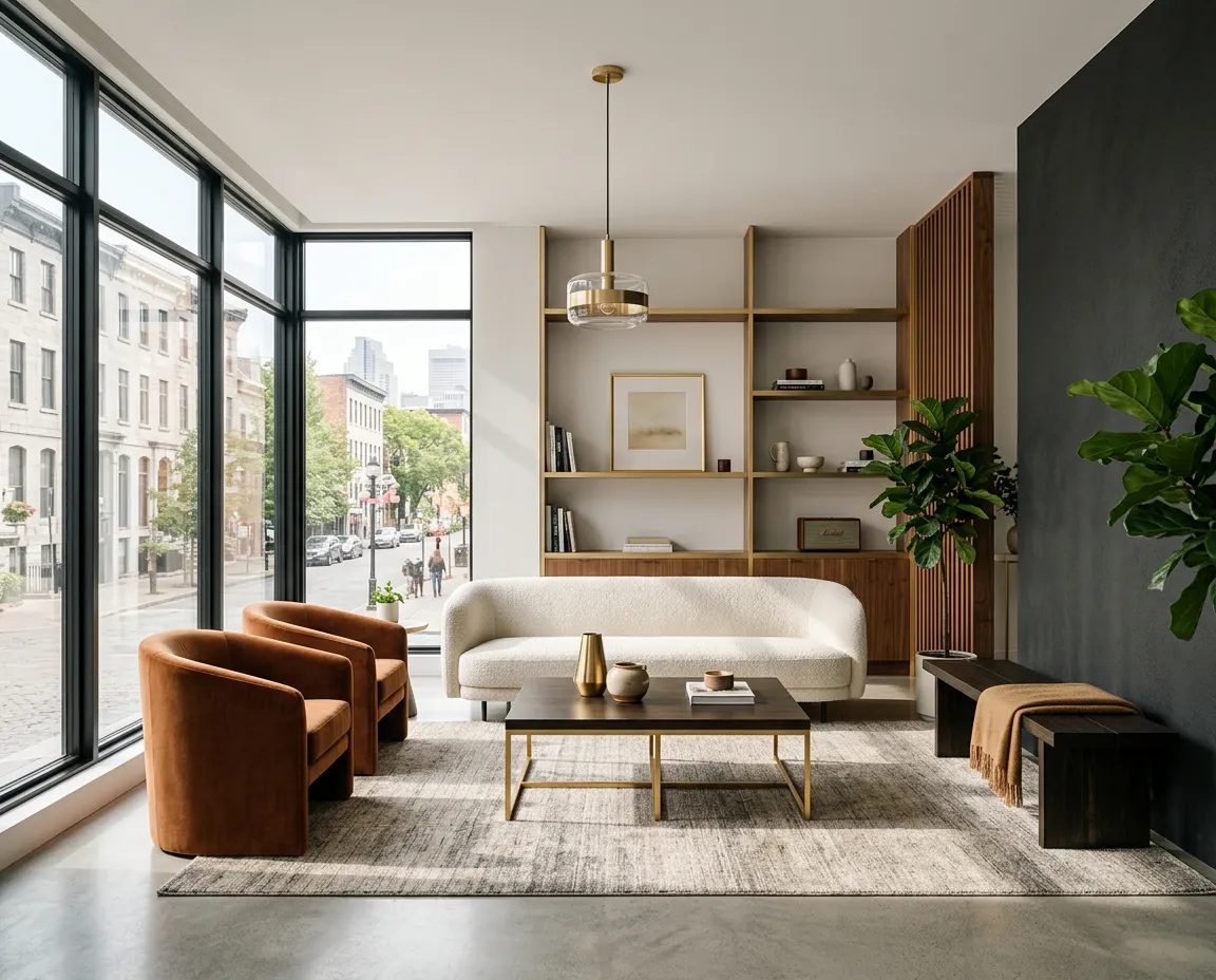 Design d'intérieur contemporain d'une résidence montréalaise avec matériaux nobles et volumes optimisés