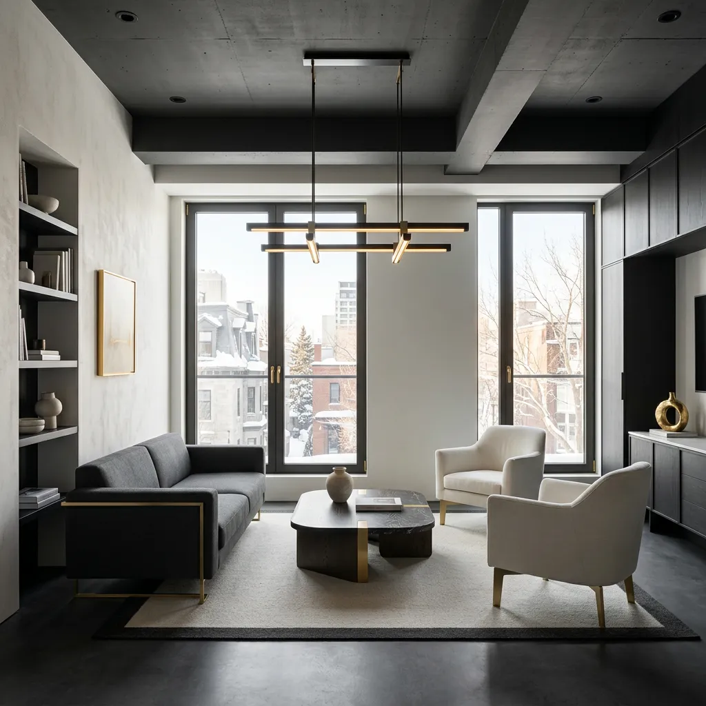 Rénovation architecturale d'un espace résidentiel montréalais avec lumière naturelle et lignes épurées
