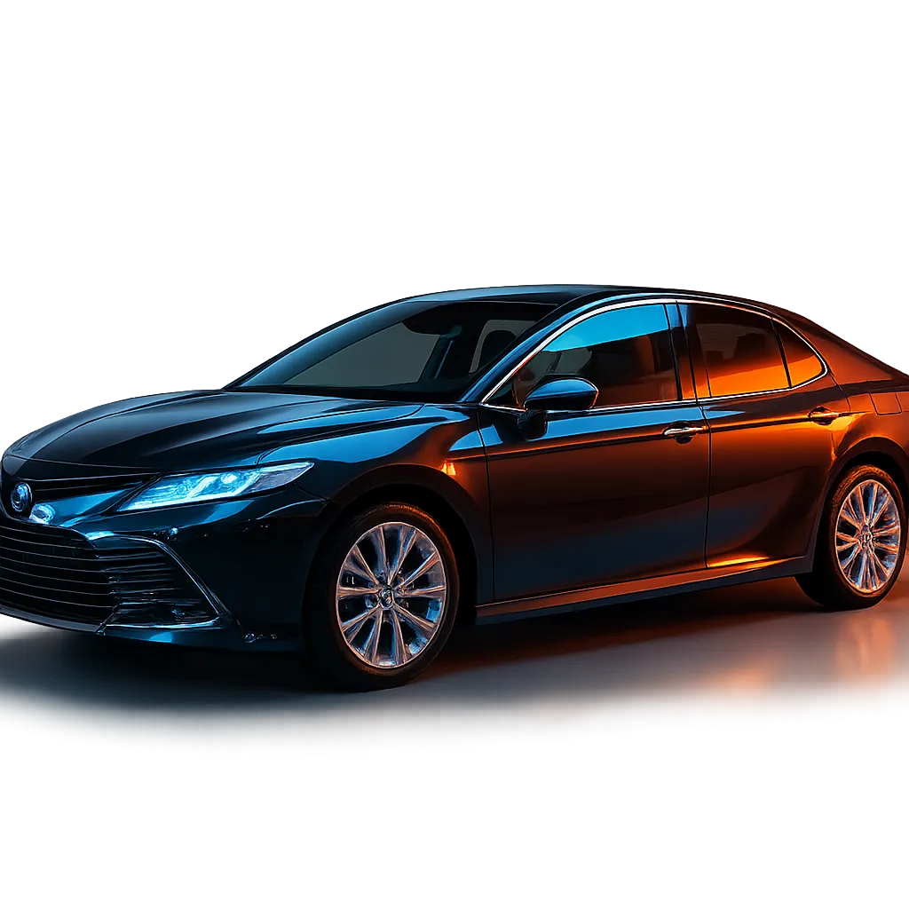 Sleek modern hybrid rideshare vehicle ready for duty