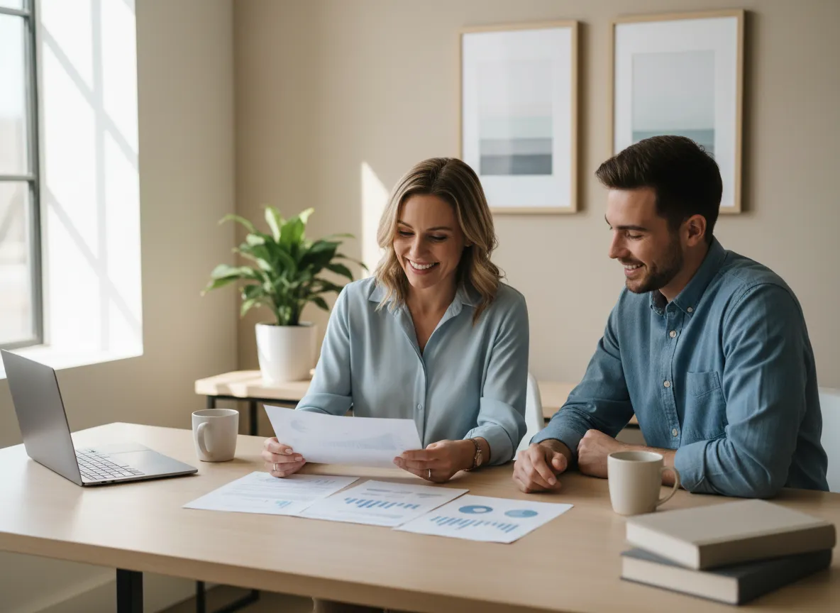 Advisor reviewing documents with a client at a desk