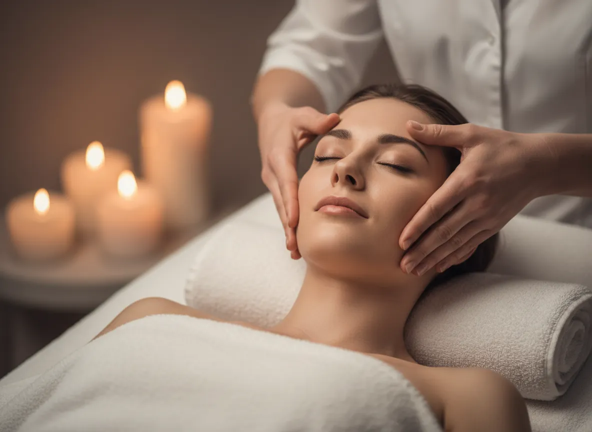 Relaxed client receiving a luxury facial massage