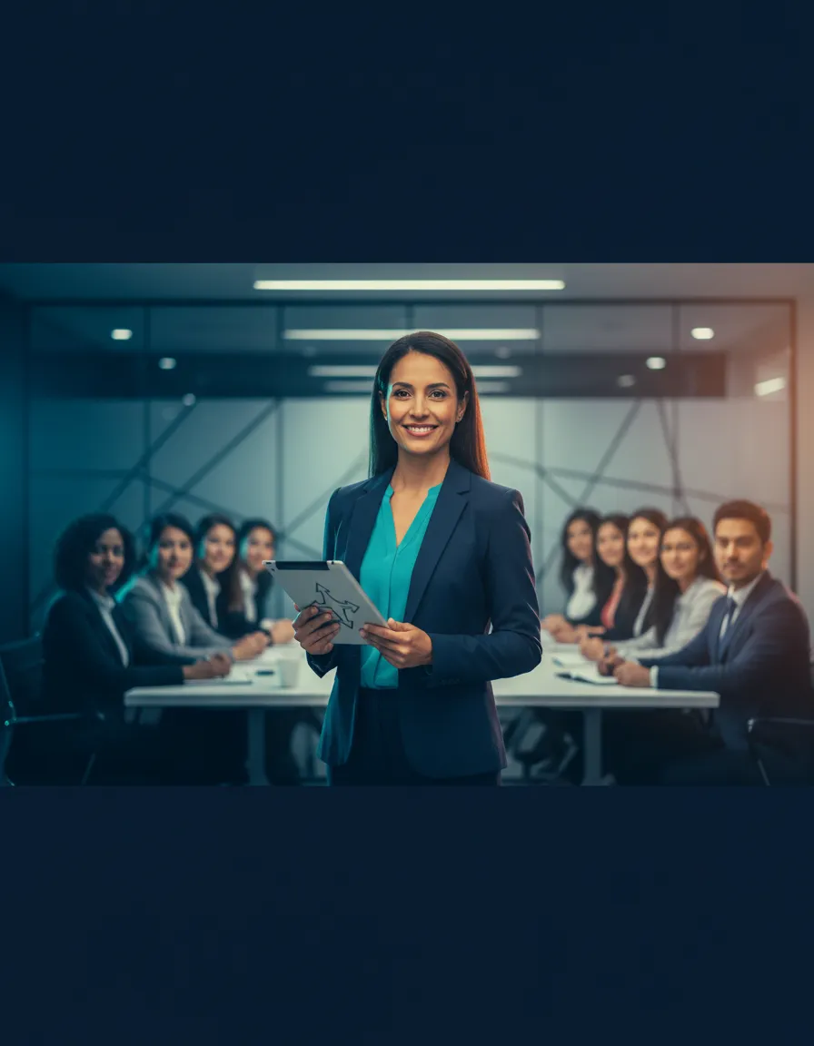 Instructor profesional impartiendo un curso de capacitación frente a un grupo