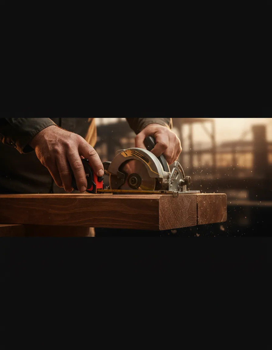 Professional contractor measuring wood for an outdoor project