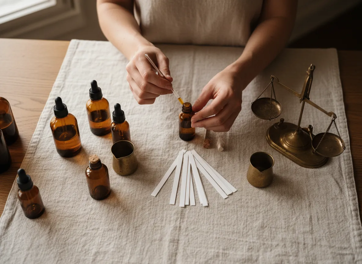Candle makers blending fragrance oils in a studio