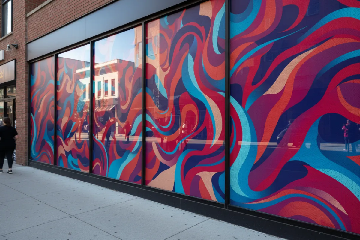 Window graphics on retail storefront