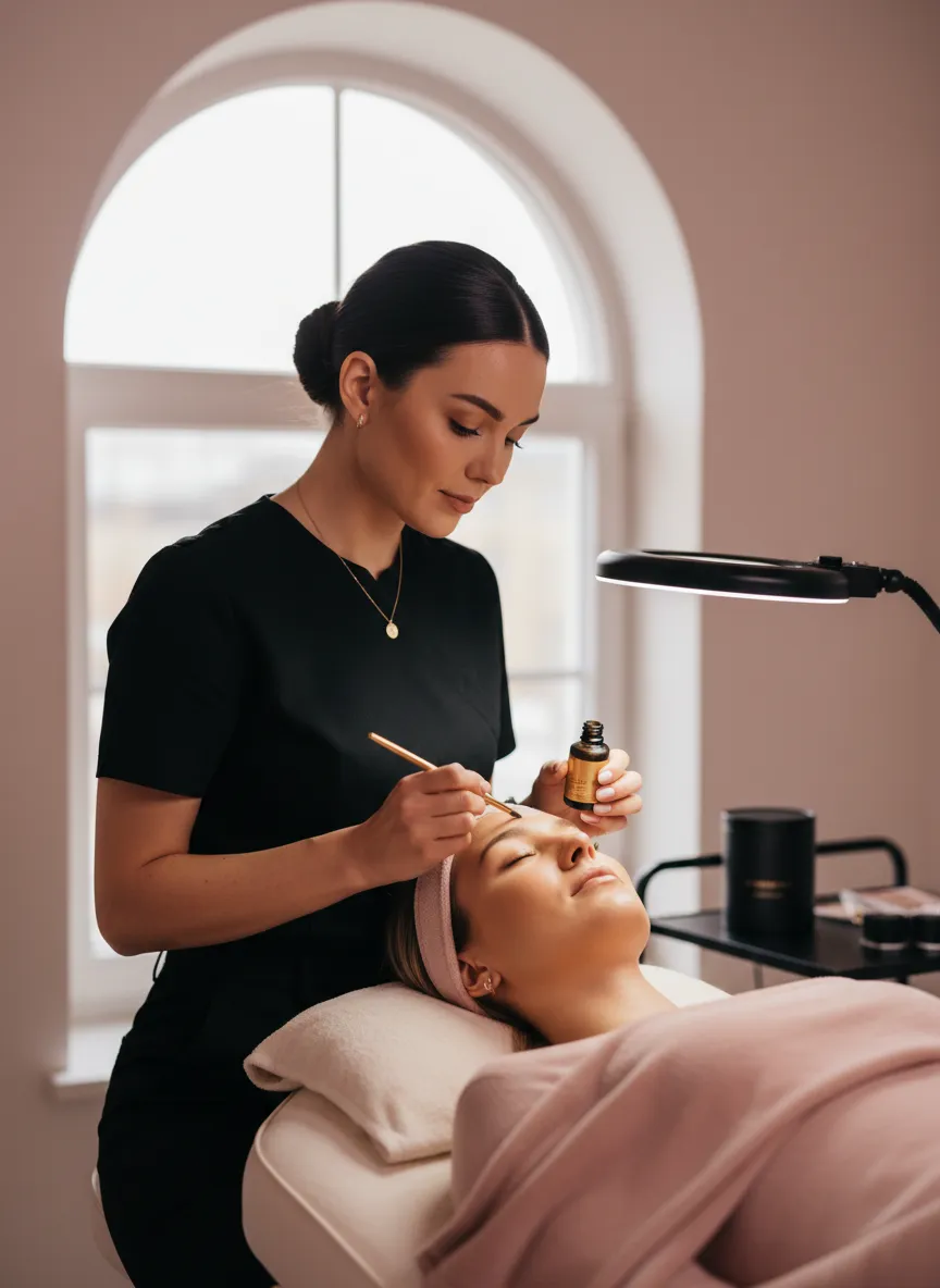 Certified professional applying luxury beauty products