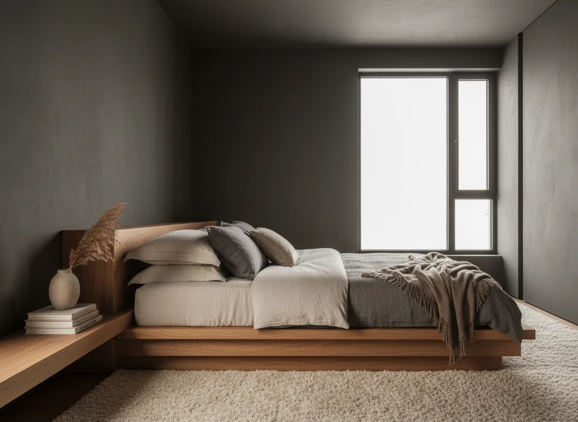 Cozy modular bedroom interior with warm finishes