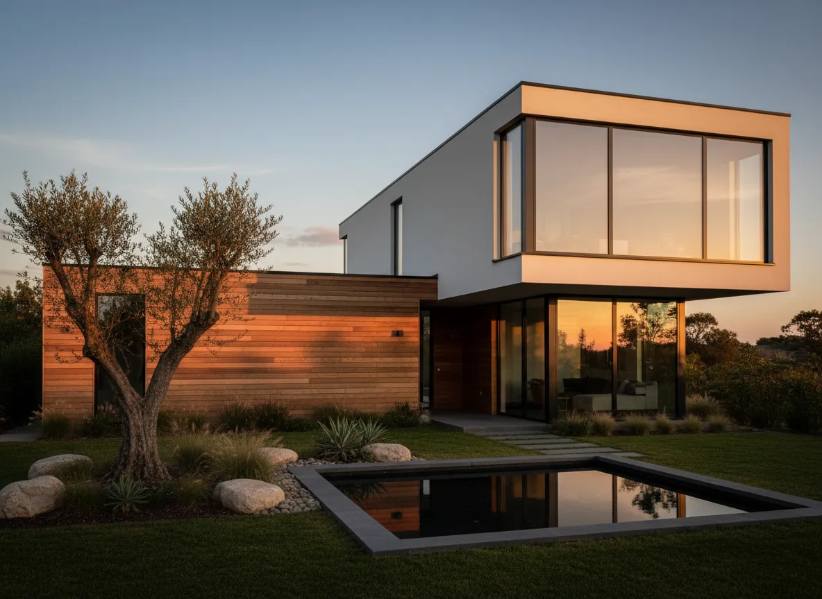 Exterior of a modular home with clean modern facade