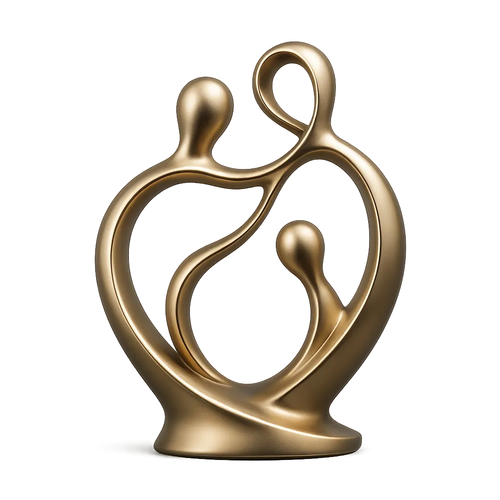 Minimalist geometric gold line art sculpture symbolizing growth and human connection on deep navy background