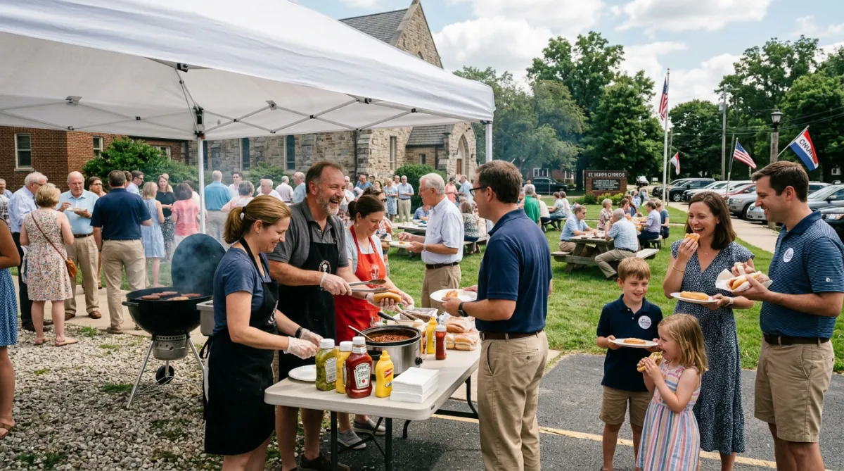 Hotdogs served outside after the service (Lunch)