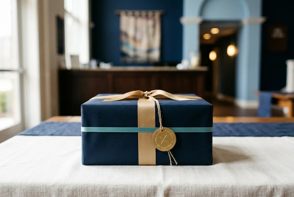 Thoughtfully prepared welcome gift package for first time church guests