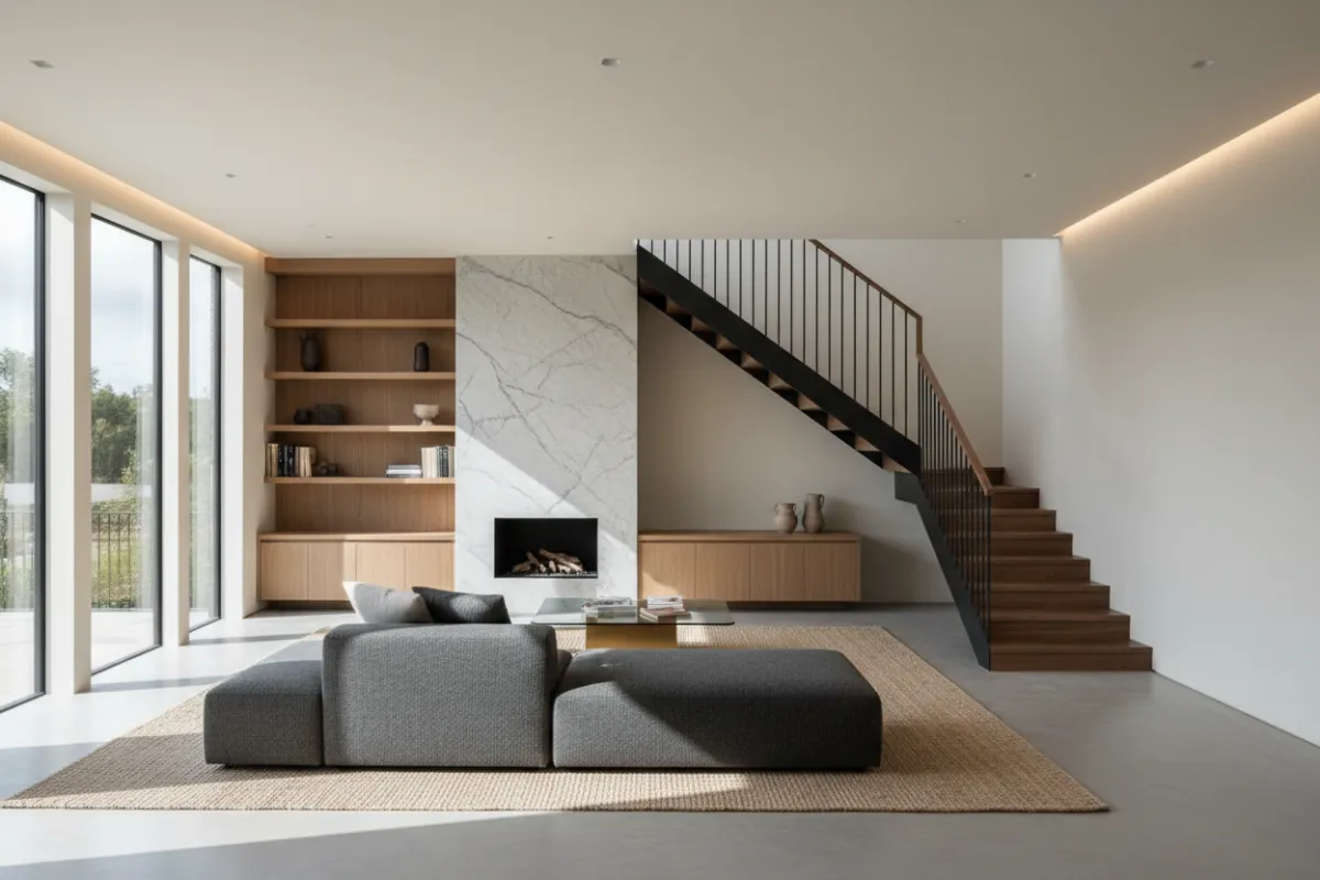 New build interior with modern finishes and natural light showcasing craftsmanship and material quality.