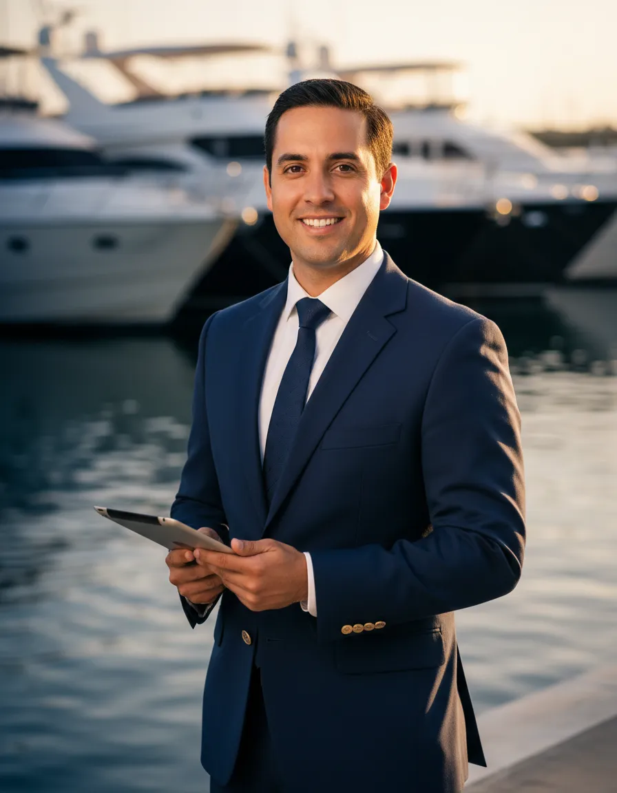 Kyle from Charter Yachts Vallarta coordinating a luxury booking at the concierge desk
