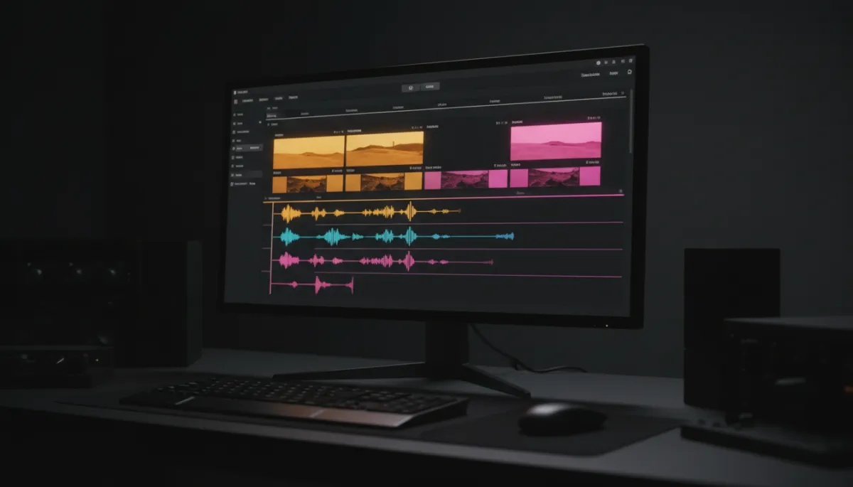 Video editing timeline with cinematic color grading