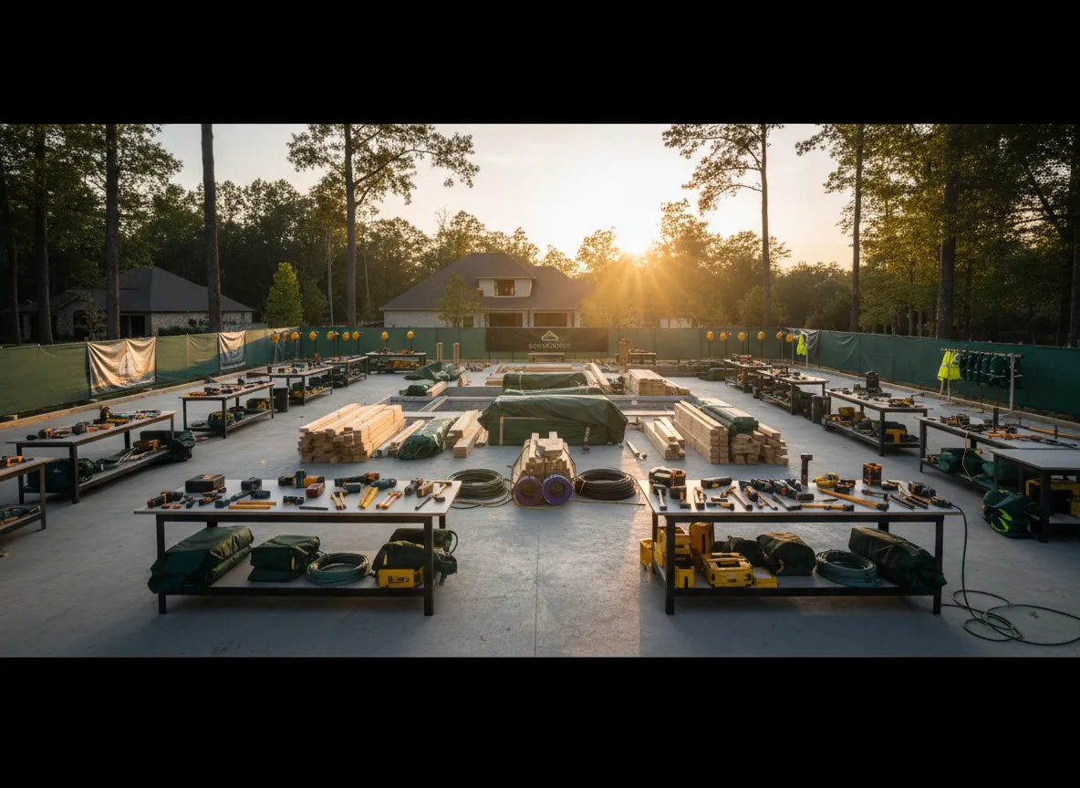A clean, organized construction job site showing respect for homeowner property