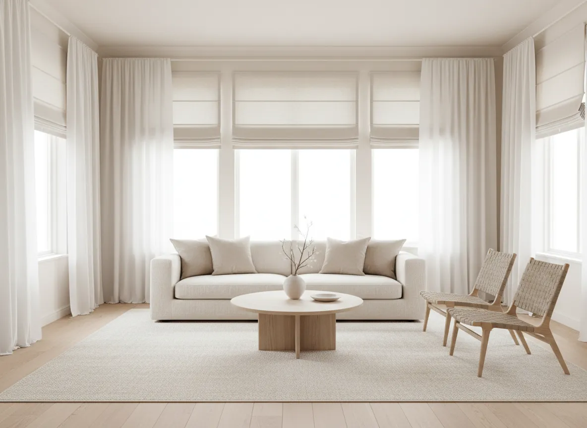 Elegant living room with custom window treatments