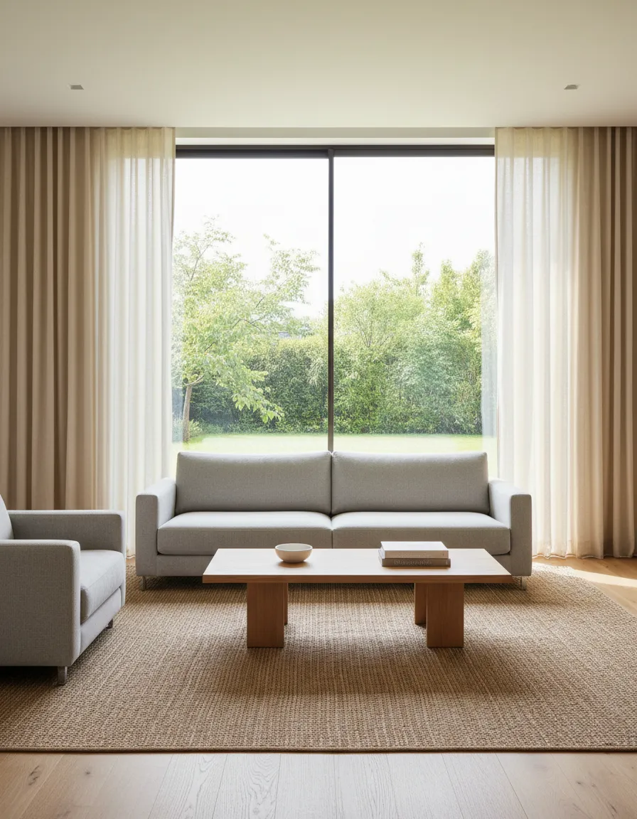 Living room with custom drapery