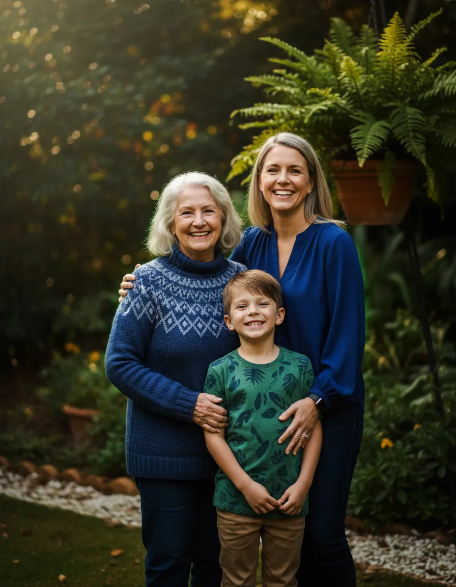 A happy multi-generational family outdoors