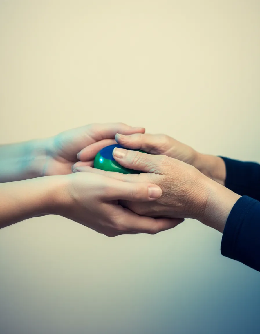 A supportive caregiver helping an older adult, representing a helping hand.