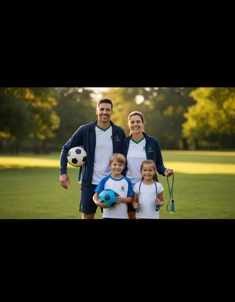 A smiling, active family enjoying time together outdoors