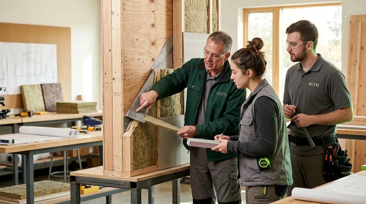 Trades students receiving hands-on building envelope instruction