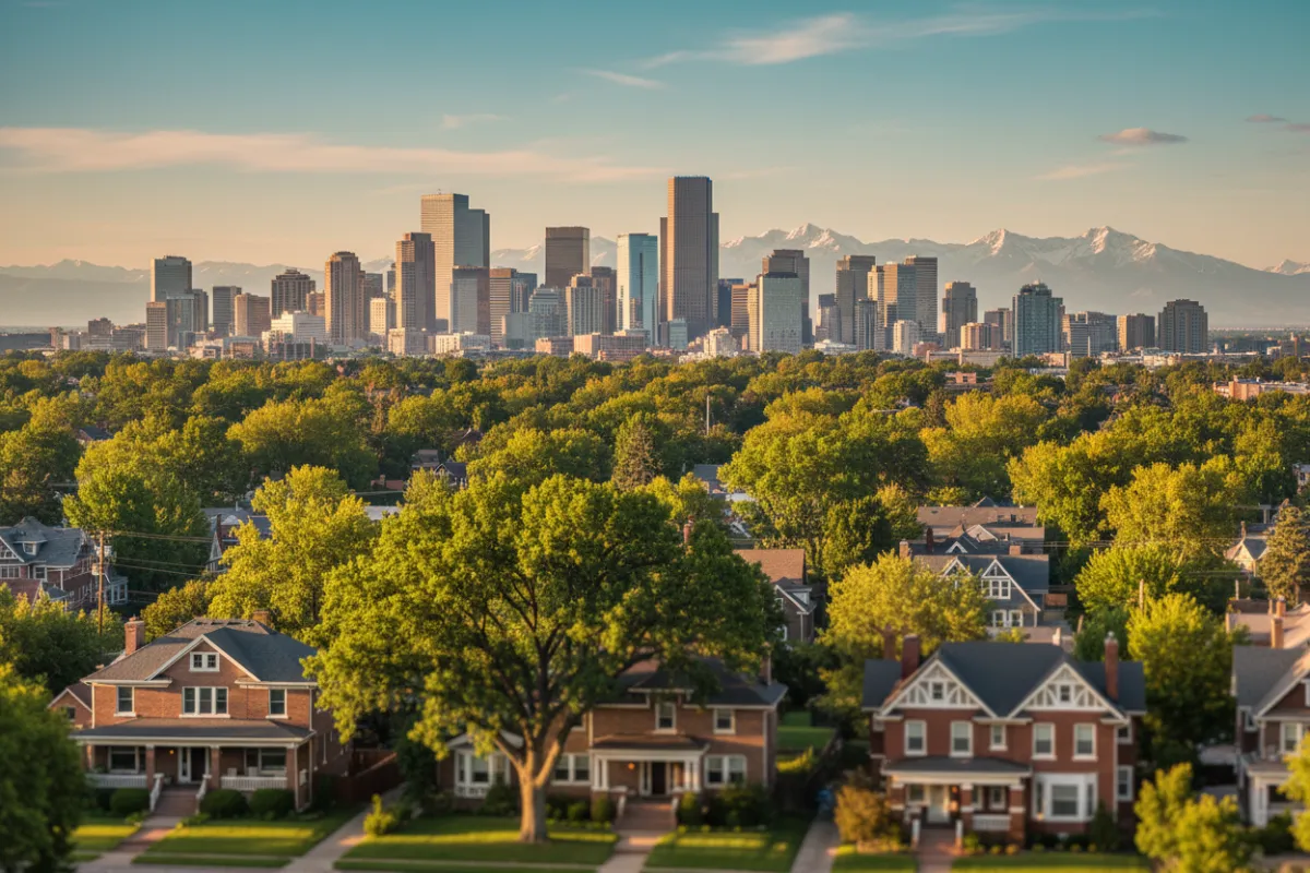 Denver skyline and residential neighborhood - Herm Brocksmith