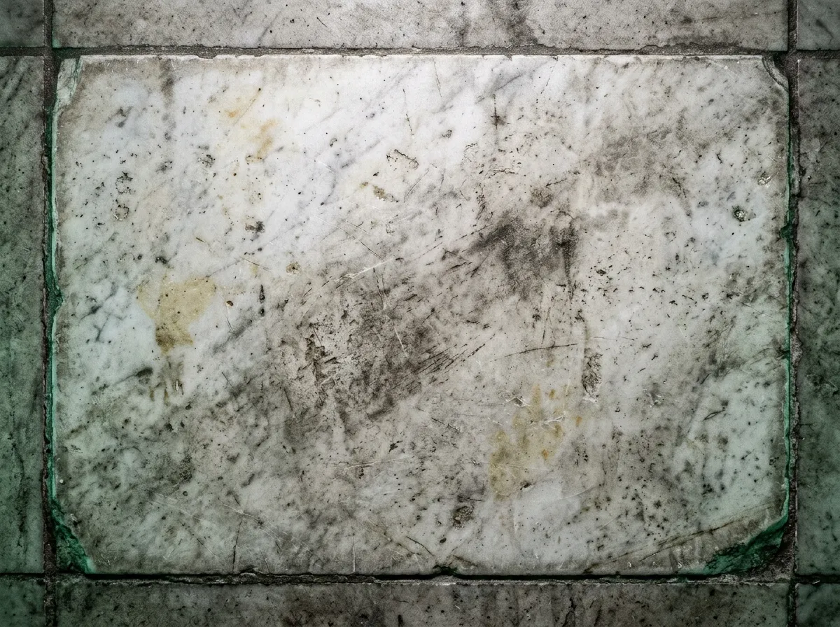 Dull and stained marble stone floor before cleaning and restoration