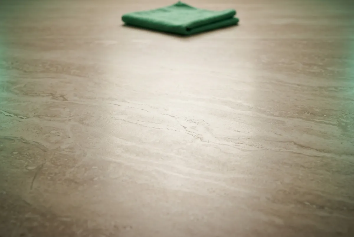 Travertine floor honed and polished to a smooth satin finish