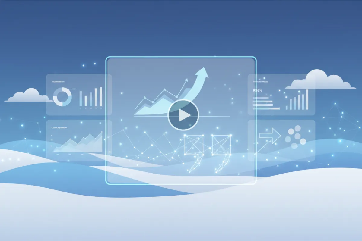 Case study thumbnail showing dashboard and quote about client retention improvements after automation.