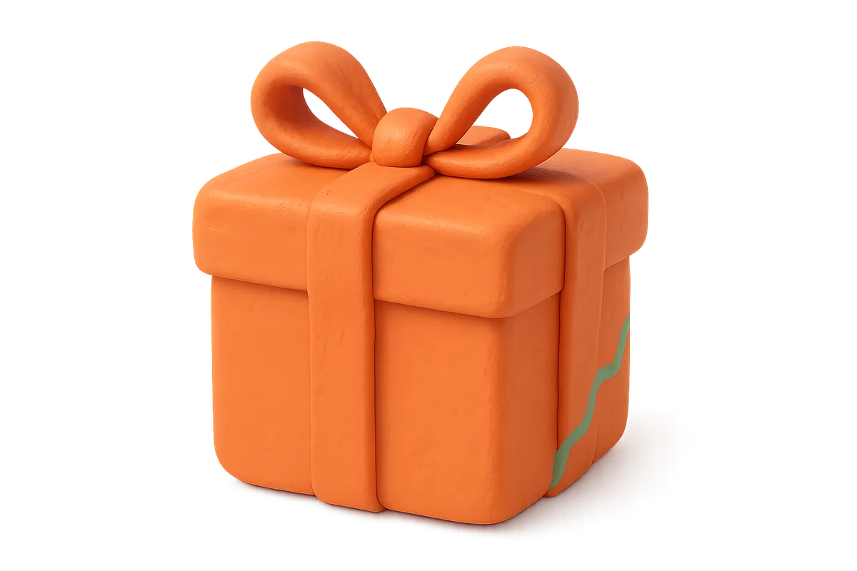 Playful 3D clay-styled gift tag with a shining badge symbolizing exclusive family discounts