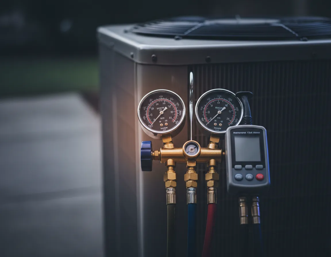 HVAC testing gauges on a unit
