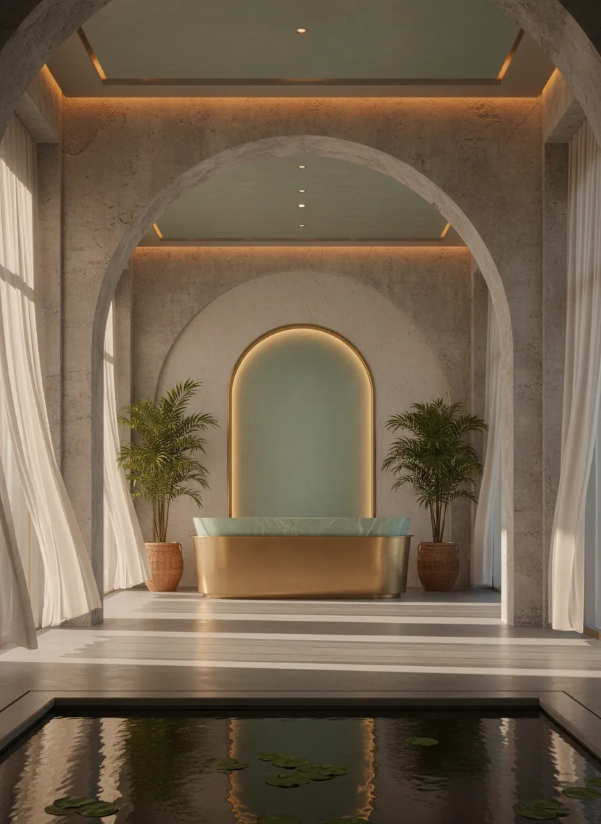 A warmly lit luxury spa entrance inviting you in