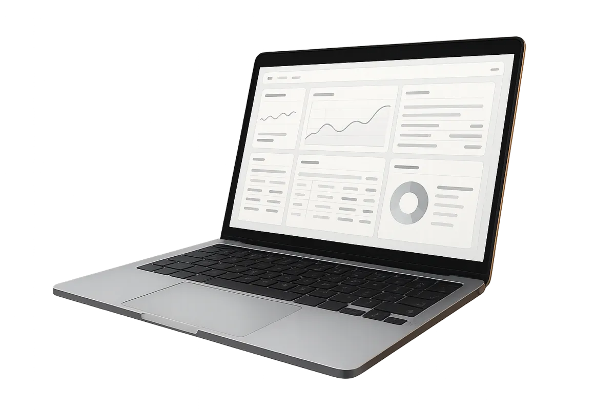 Laptop displaying a professional Kajabi dashboard setup