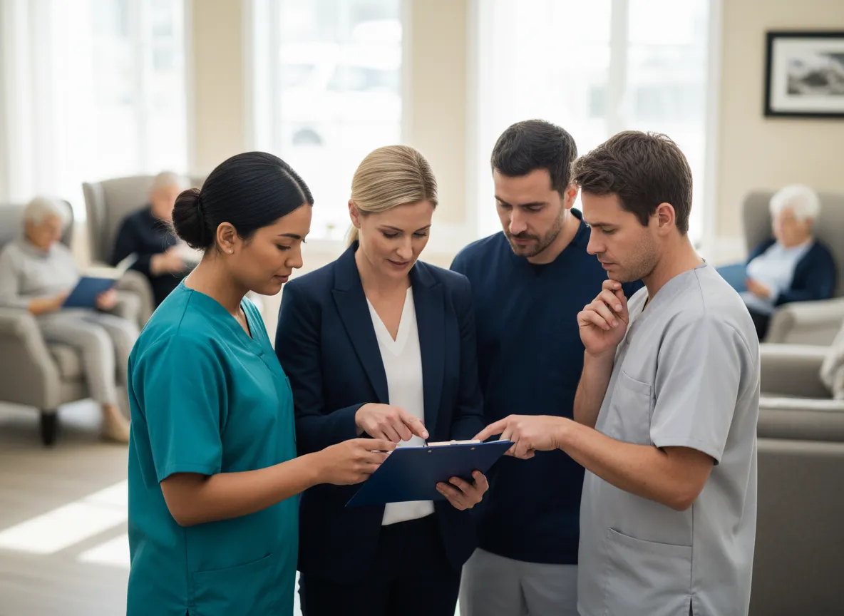 Care facility staff supporting residents