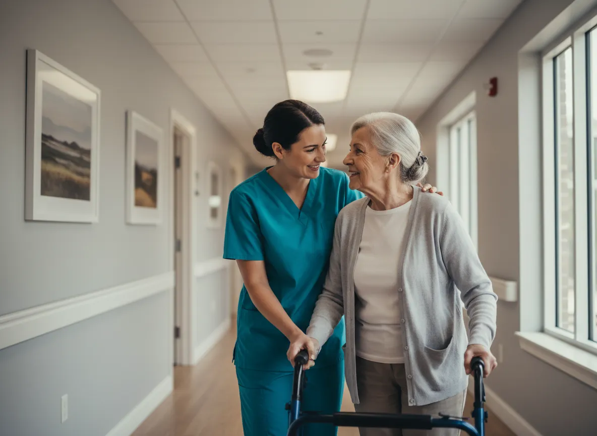 Healthcare worker supporting a resident