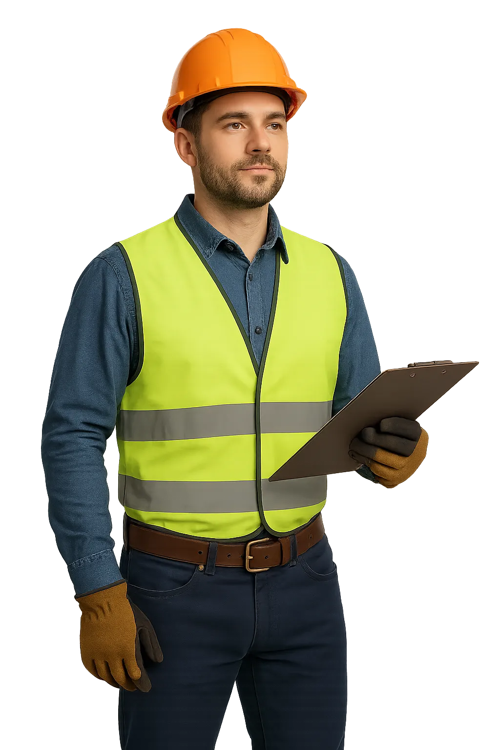 Professional roofing contractor with clipboard