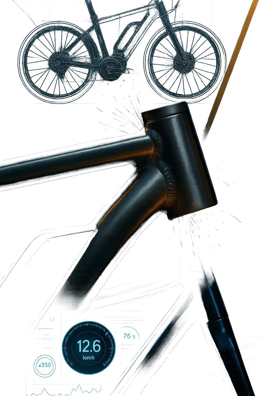 Technical composite breakdown showing CAD blueprint transforming into custom fabricated steel vehicle and glowing digital metric telemetry