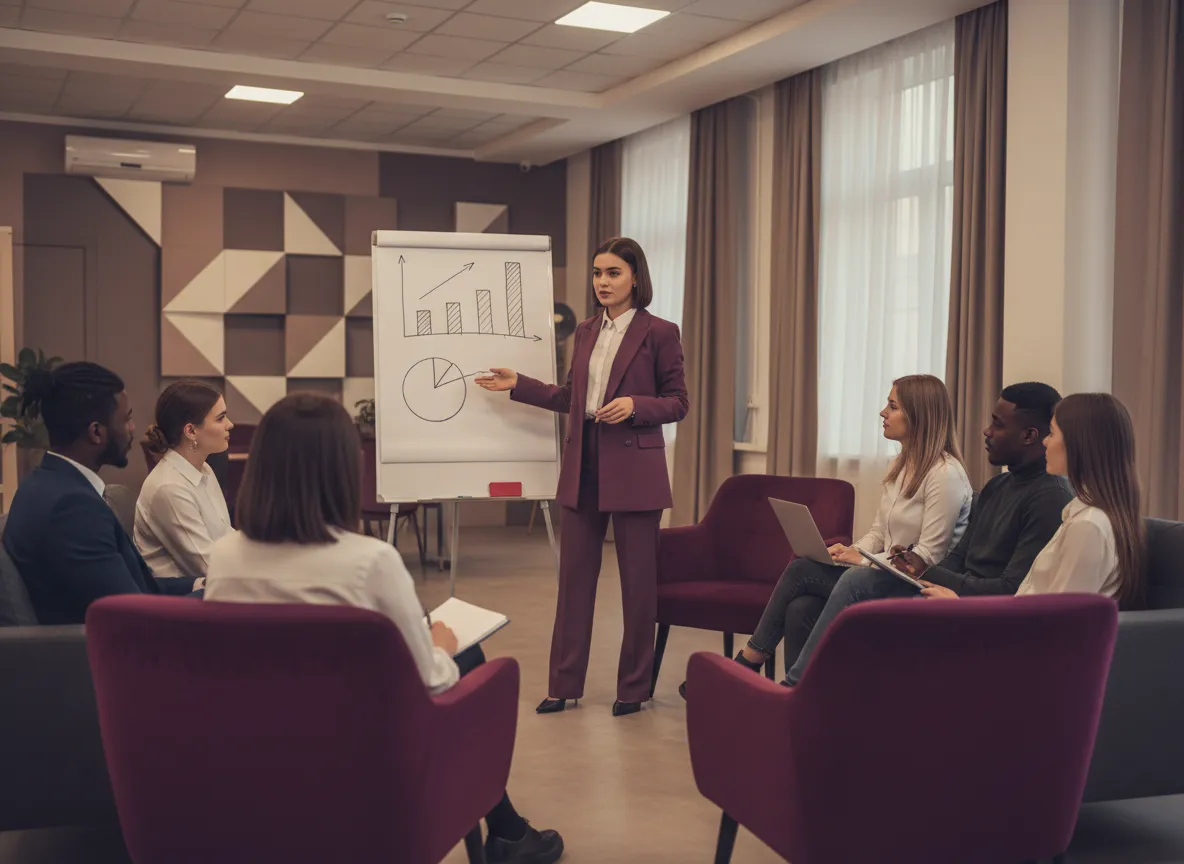 Student presenting during beauty business mastermind