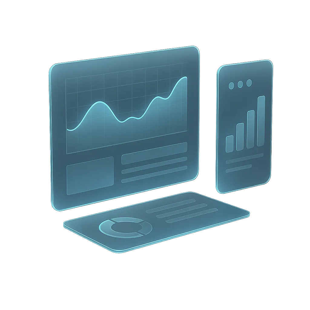 Dashboard interface with glowing glass panels
